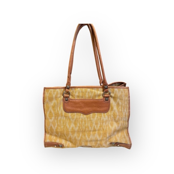 Rebecca Minkoff Women’s Indegenous Woven Cloth Large Tote Bag Cognac Leather - Picture 1 of 11